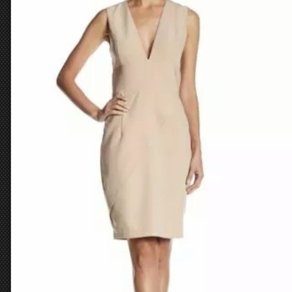 $225 Alexia Admor beige plunging neckline dress S - Picture 2 of 7
